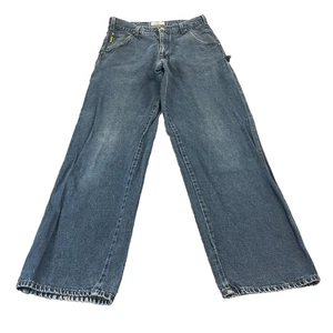Vintage Armani Jeans Mens 30 32 Cargo Carpenter Loop Baggy Relaxed Mid Blue Hemp - Picture 1 of 13