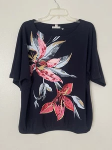 NWT Chicos Women Size 3 (XL)Short Sleeve Blouse Floral In Dark Navy Blue - Picture 1 of 3