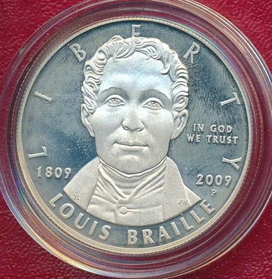 2009 LOUIS BRAILLE PROOF COMMEMORATIVE SILVER DOLLAR **BOX & COA** FREE SHIP!! - Image 1 of 4