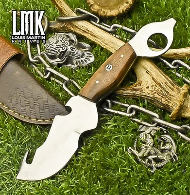 Cuchillo desollador hecho a mano LMK con gancho para tripas ATS-34 acero nogal madera caza único Foto 1 de 4