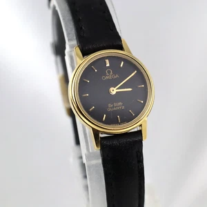 Vintage Omega De Ville 1387 Ladies Quartz Watch 20mm Black Dial Push Crown - Picture 1 of 12