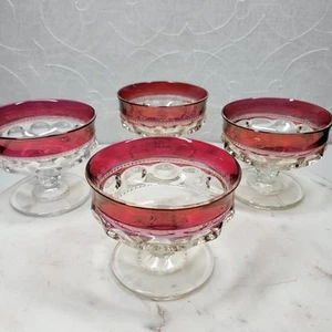 De Colección Indiana Glass Kings Crown Sorbete Vidrio Borde Rojo Vástago Transparente Prensado Huella Pulgar - Imagen 1 de 15