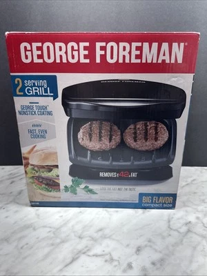 NEW - George Foreman 2-Serving Nonstick Indoor Grill & Panini Press - GR10B - Image 1 of 4