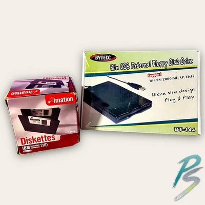 BYTECC BT-144 Slim Portable USB External Floppy Disk Drive + 25pk Floppy Disks - Image 1 of 3