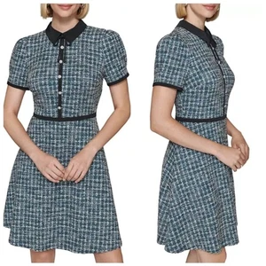 NEU KARL LAGERFELD Paris Tweed Boucle A-Linie Kleid Gr. 12 Kristall türkis Luxus - Bild 1 von 12