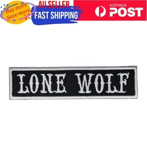 LONE WOLF Iron on Patch Rectangular White Text Word Message 10×2.5×0.1cm(1.5g) - Picture 1 of 3