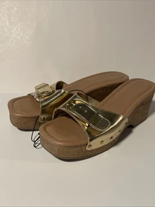 Time and Tru Gold Buckle Cork Wedge Platform Memory Foam Sandals Size 11 NWT - Picture 1 of 7