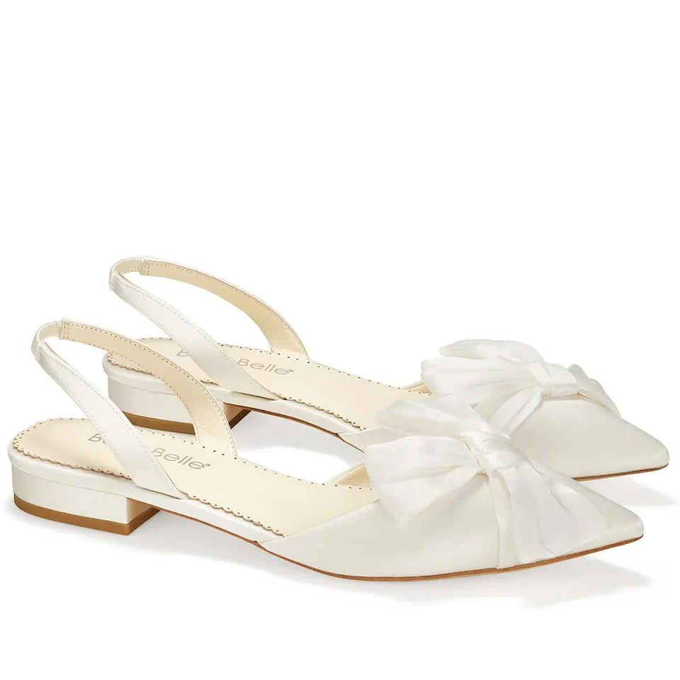 Zapatos Bella Belle Reilly Seda Lazo Cordones Boda Planos 8/38.5 Blanco Nupcial Foto 1 de 4