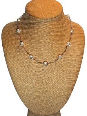 18K Gold-Plated Vintage Multi 10mm Faux White Pearl 18" Necklace - Image 1 of 4