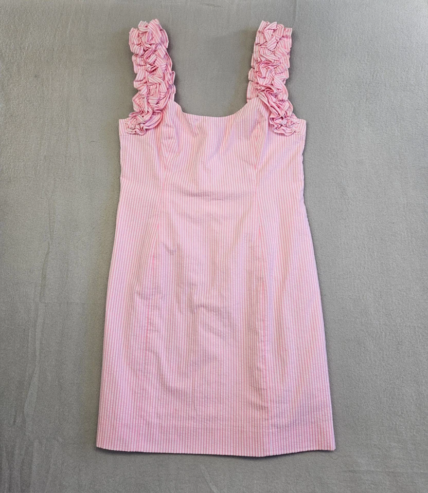 Lilly Pulitzer Size 10  Devina Lined Mini Dress Pink Cosmo Stripe Seersucker Foto 1 de 4