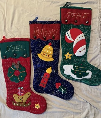 Set Of 3 Large Christmas Stockings, Noel, Peace, And HoHoHo - Image 1 of 2