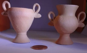 2 Vintage 1:12 Vases (or mugs) Terracotta Clay Unglazed Handmade Mexican Footed - Picture 1 of 4
