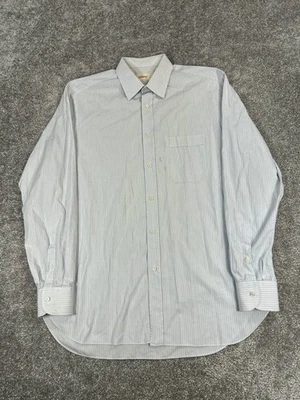 Brioni Dress Shirt Mens 16 White Blue Cotton Button Up * - Image 1 of 4