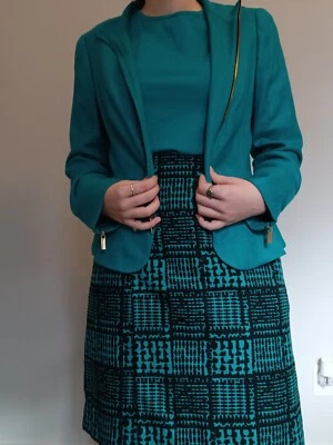 Conjunto de traje falda Carlisle de 3 piezas turquesa y negro, talla 10 Foto 1 de 4