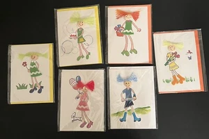 6er Set leere Grußkarten für alle Anlässe 3D Kopf Gesicht jeweils verschieden Mädchen - Bild 1 von 3