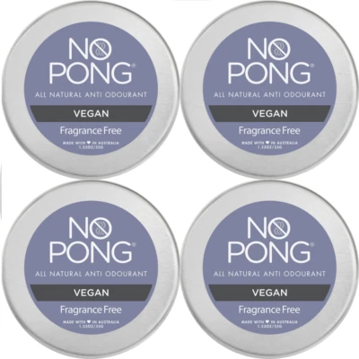 No Pong Vegan All-Natural Deodorant Fragrance-Free, Sensitive. 4 TINS INCLUDED  - image 1 of 2