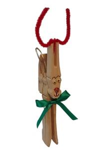Vintage Hand Decor Wooden Clothespin Roudolph Reindeer Christmas Tree Ornament - Picture 1 of 6