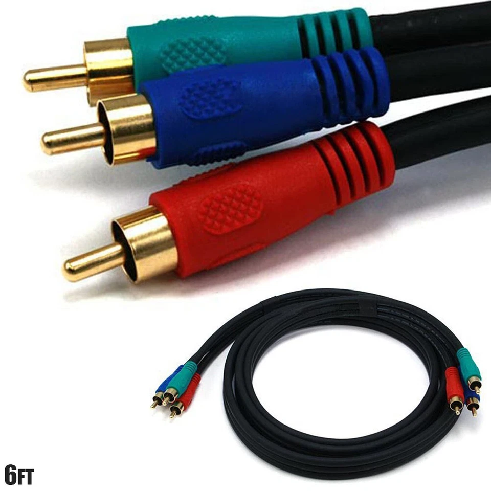 6FT 3 RCA RGB YPbPr Component Video Cable Coaxial RG59/U Gold HDTV DVD TV VCR - Image 1 of 2