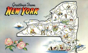 Greetings from New York State Highlights Pictorial Map Postcard - Picture 1 of 2