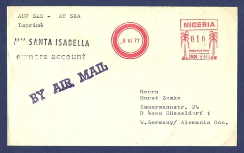 MV SANTA ISABELLA on Cargo Stop in Nigeria Paquebot Cover Cover
