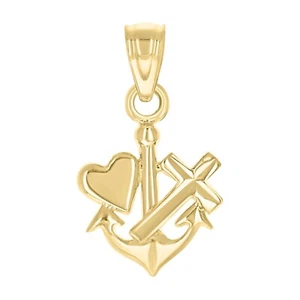 Ciondolo croce cuore ancoraggio unisex oro giallo 10 kt 10 carati 0,65 pollici - Foto 1 di 4