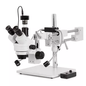 AmScope 7X-45X Zoom Stereo Microscope on Boom Stand +Dual LED+1.3MP Camera USB2 - Picture 1 of 16
