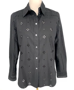 Marc Jacobs womens size 4 Eyelet Embroidered blouse Top black button up collared - Picture 1 of 13