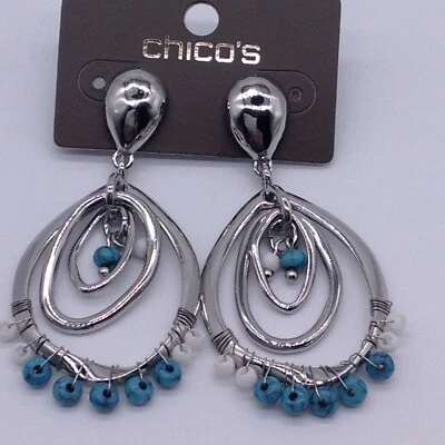 PENDIENTES AROS CHICO'S PLATA/TURQUESA NUEVOS CON ETIQUETAS   Foto 1 de 4