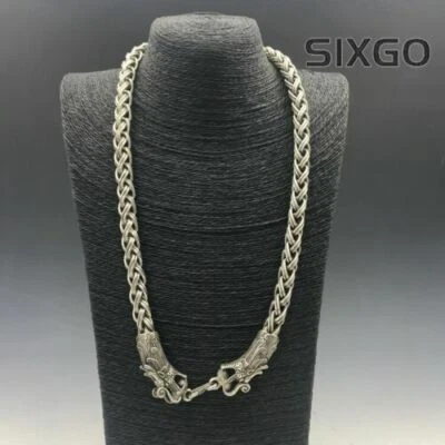 Antiguo collar chino tibetano plata cobre tallado a mano cabeza de dragón Foto 1 de 4