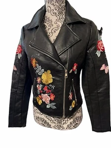 Romeo & Juliet Couture Embroidered Floral Moto Biker Jacket Size M Flaw - Picture 1 of 12
