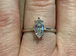 1.0 Carat Lab Created Diamond Marquise Cut Engagement Ring Platinum Plated 925 R - Picture 1 of 7