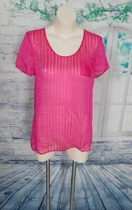 Walter Solid Pink Sheer Stripes Silk Pocket Short Sleeve Blouse Top - Size 10 - Picture 1 of 4