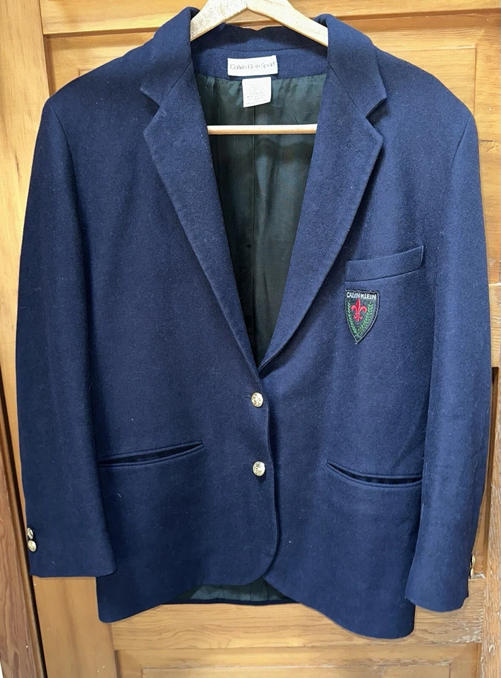 VTG 80s Calvin Klein Blazer Sport Coat Wool Gold Button Crest Navy Blue RARE - Image 1 of 4