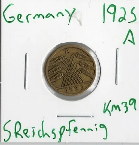 Moneda Alemania (Weimar) 5 Reichspfennig 1925 A KM39 - Imagen 1 de 4
