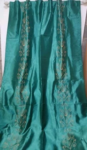 Pier 1 Emerald Green Gold Embroidered Lined Curtain 50x84 - Picture 1 of 10