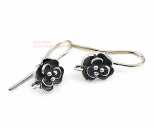 Pendientes gancho francés alambre flor plata esterlina oxidada hallazgos A1588 - Imagen 1 de 2
