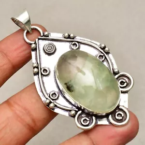 Colgante de joyería hecha a mano de plata de ley 925 con piedras preciosas de prehnita de 2,64" - Imagen 1 de 8