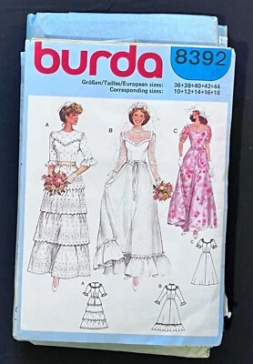 Burda 8392 Misses Wedding /Formal Long Dress 1980's Pattern 10-12-14-16-18 Cut - Image 1 of 2