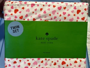 Kate Spade White w/Red & Pink Valentine Hearts Cotton Percale TWIN Sheet SET - Picture 1 of 3