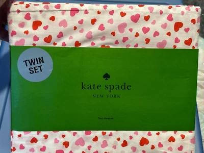 Juego de sábanas dobles Kate Spade blancas con corazones de San Valentín rojos y rosas algodón percal Foto 1 de 3