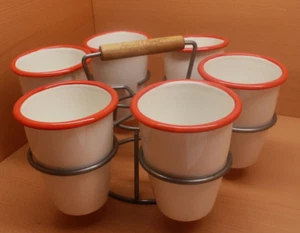 7 Piece Hearth & Hand With Magnolia Porcelain Enamel Ware 6 Cup Set Plus Holder - Picture 1 of 9