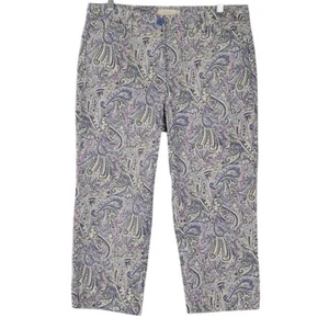 TALBOTS 10 Straight Crop Pants Stretch Blue Purple Paisley Print Casual Summer - Picture 1 of 8