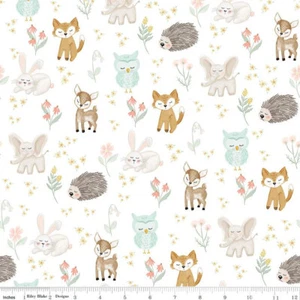 It's a Girl cotton Quilt fabric Riley Blake C13320 White Tossed Animals - Picture 1 of 9