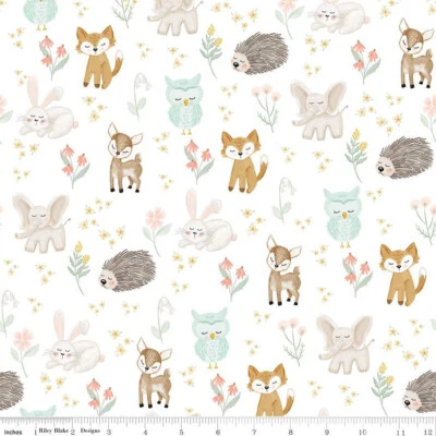 It's a Girl cotton Quilt fabric Riley Blake C13320 White Tossed Animals 3/4 yard - Image 1 of 4