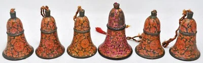 Lot of 6 Vintage Paper-Mache Small Decorative Bells Original Hand Crafted  - Image 1 of 4