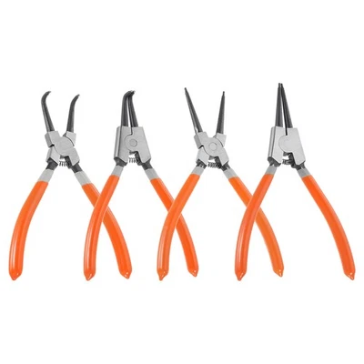 4pcs Snap Ring Plier Set 7" Internal/External Pliers with Straight/Bent Jaw,Red - Image 1 of 4