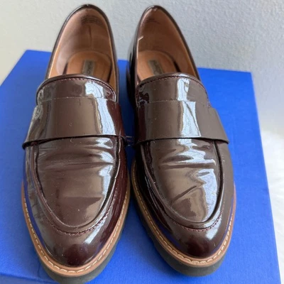 Nordstrom Halogen Burgundy Red Patent Leather Chunky Lug Sole Loafers 8 - Image 1 of 4