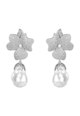 Orecchini Fiore Bianco Rosa Barocco Naturale Perla 925 Argento Sterling Cz Sposa - Immagine 1 di 4