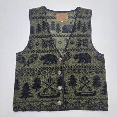 Chaleco polar Alps Deep Pile para mujer talla pequeña de colección hecho en EE. UU. Oso de nieve verde Foto 1 de 4