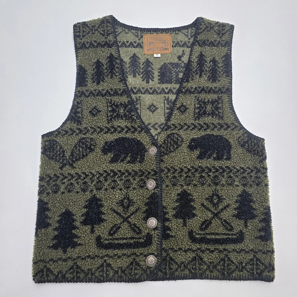Chaleco polar Alps Deep Pile para mujer talla pequeña de colección hecho en EE. UU. Oso de nieve verde Foto 1 de 4